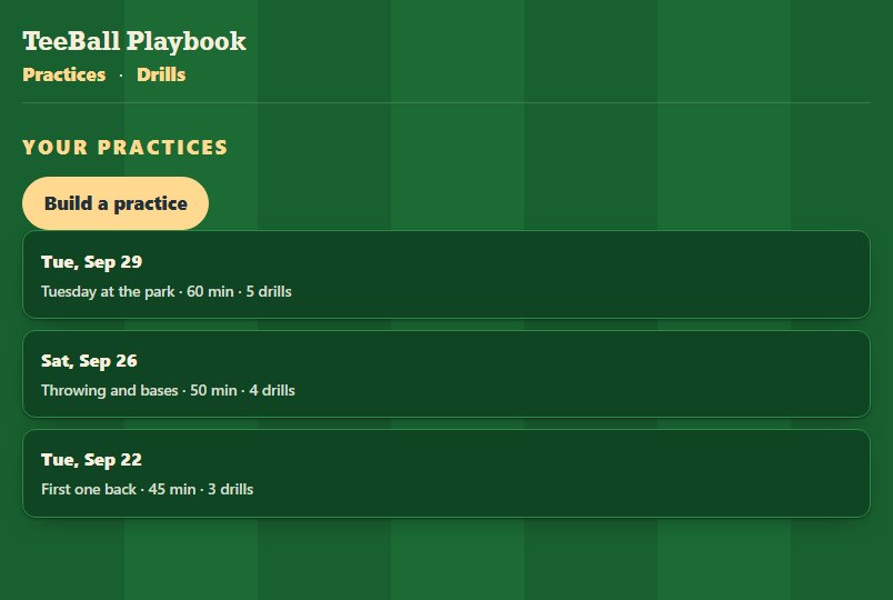 A list of three saved practices, each showing its date, length and number of drills.